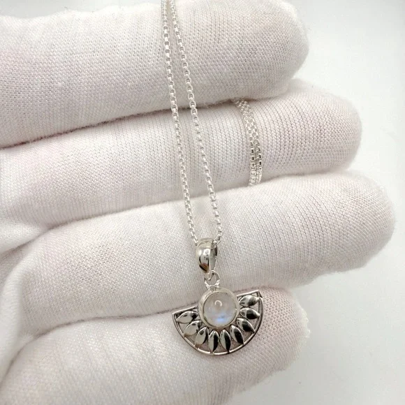 Genuine Rainbow Moonstone .925 Sterling Silver Necklace - Picture 3 of 14